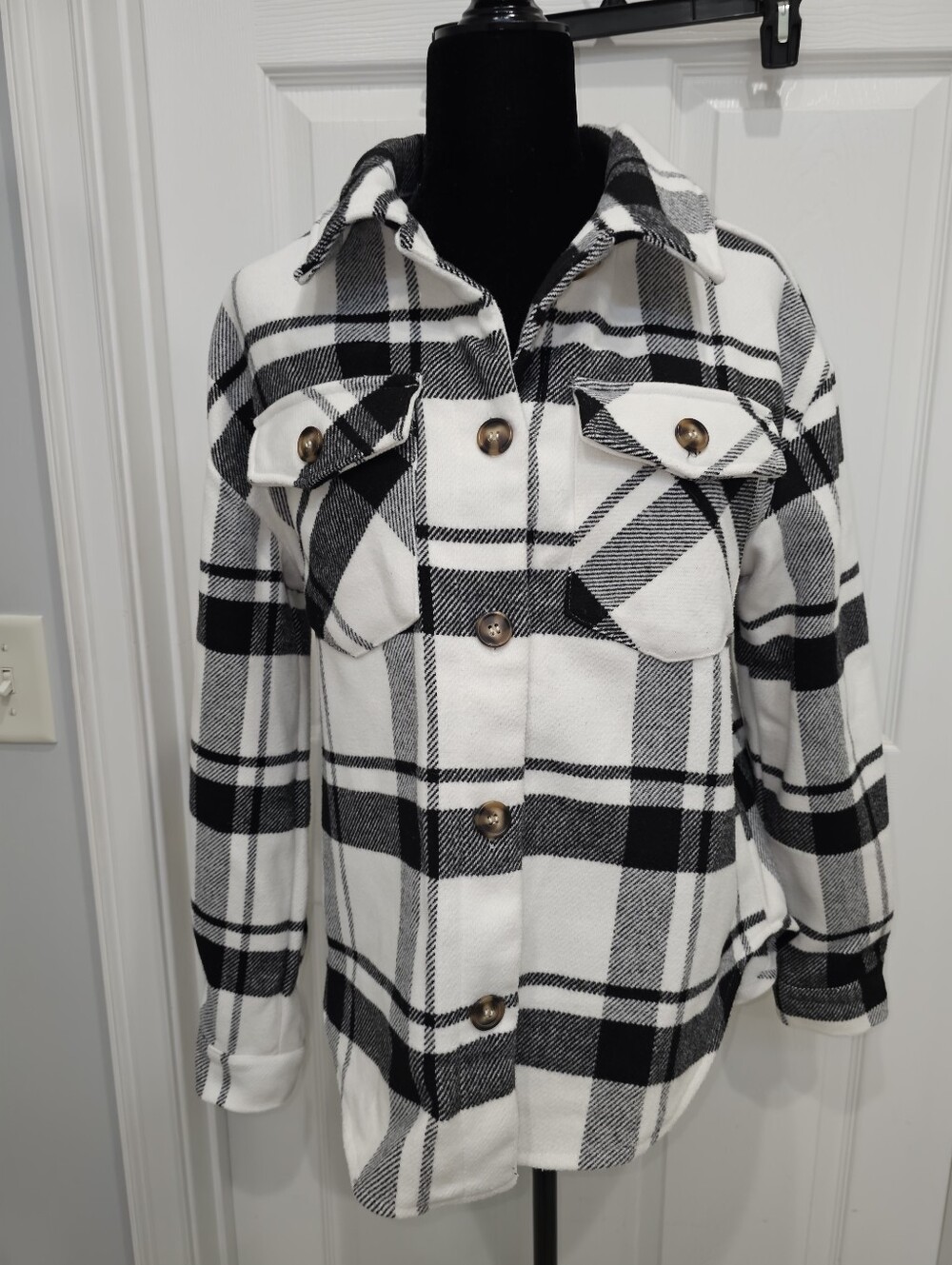 Love Tree Black & White Plaid Utility Shacket